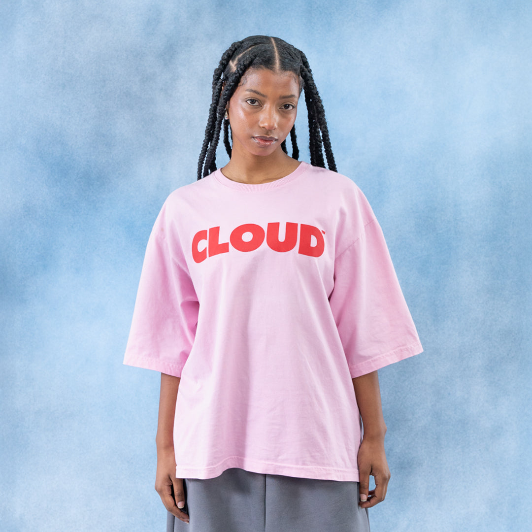 Camiseta BLOCK rosa sobre rojo
