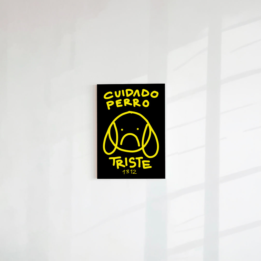 Postal Cuidado perro triste negro (Papel 220g)