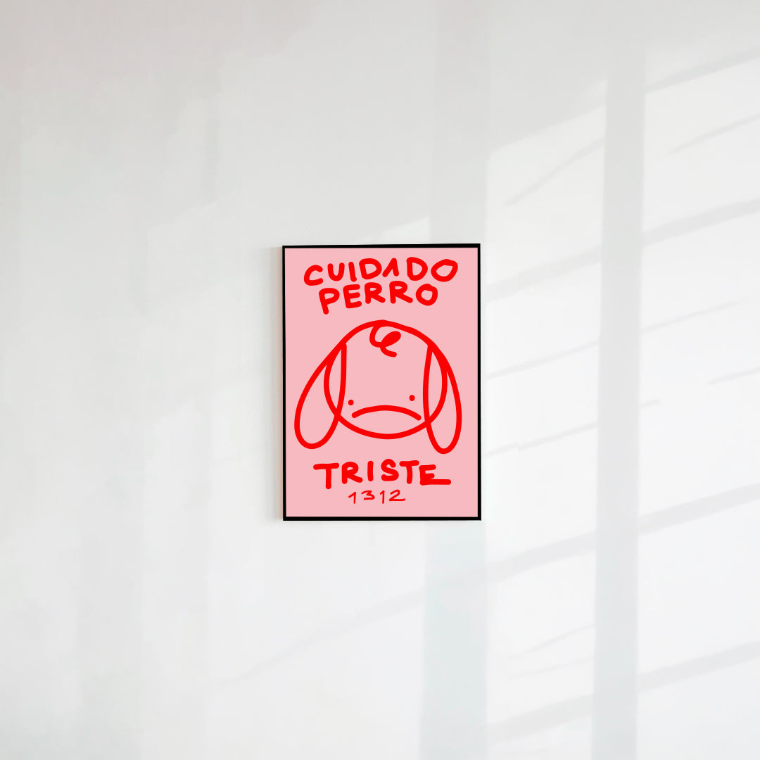 Postal Cuidado perro triste rosado (Papel 220g)