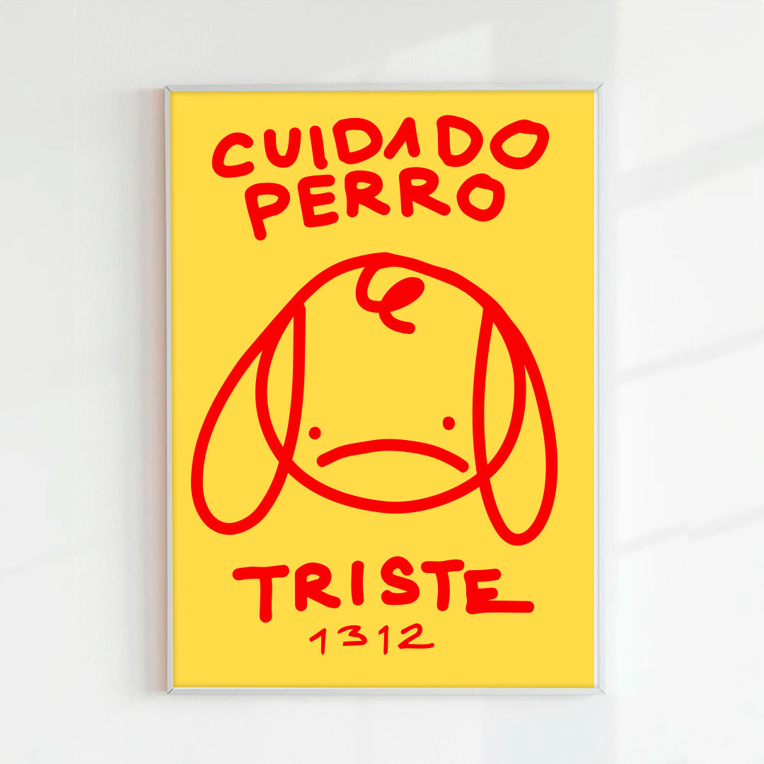 Print Cuidado perro triste amarillo (Papel 220g)