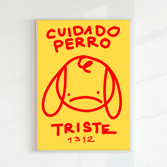 Print Cuidado perro triste amarillo (Papel 220g)