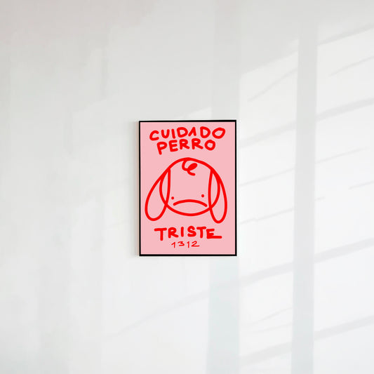 Postal Cuidado perro triste rosado (Papel 220g)
